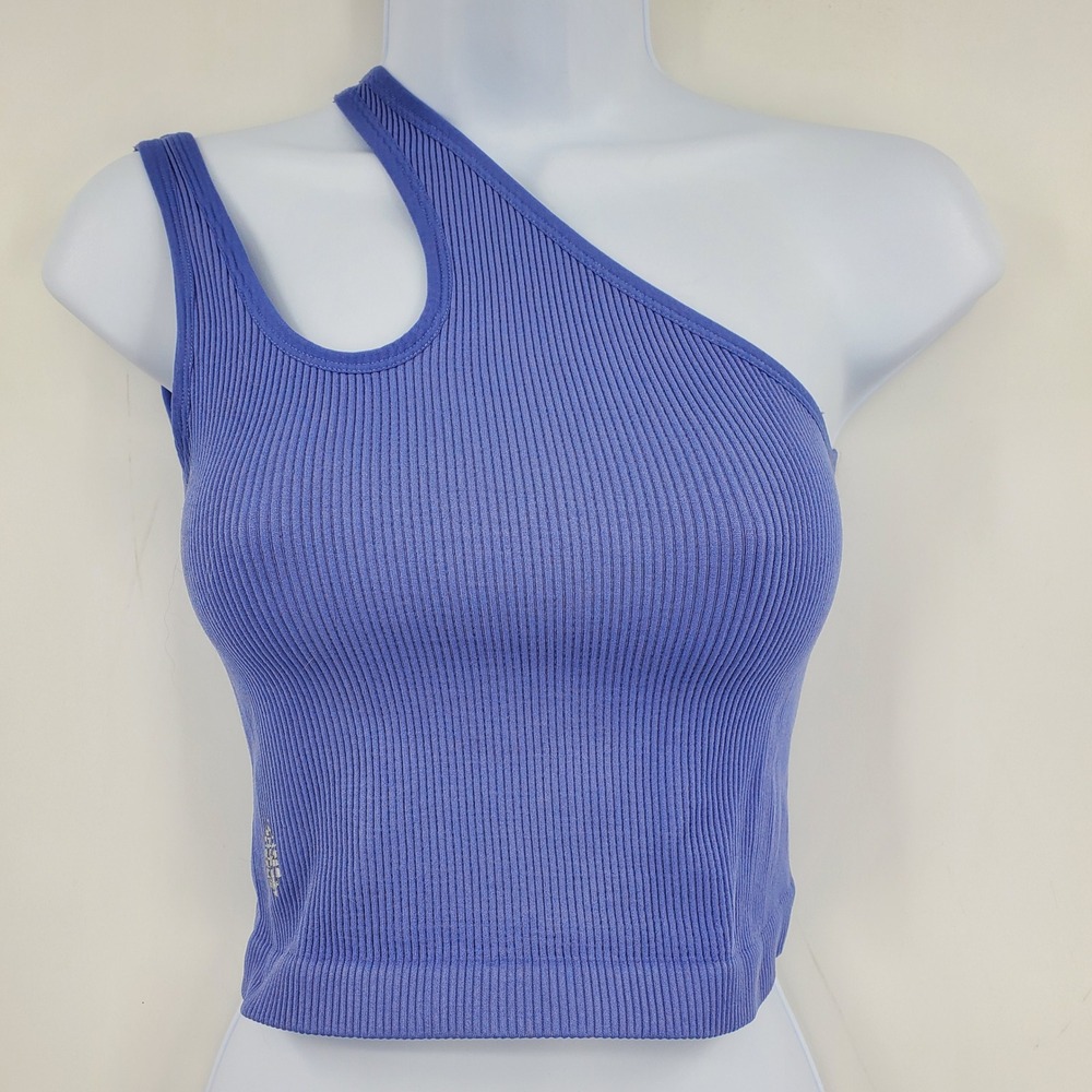 Free People Movement One Shoulder Cutout‎ Ribbed Crop Top Periwinkle Blue XS S